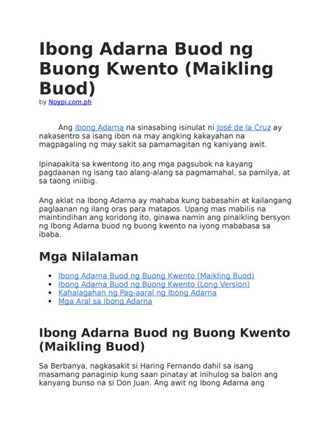 maikling buod ng ibong adarna|IBONG ADARNA .